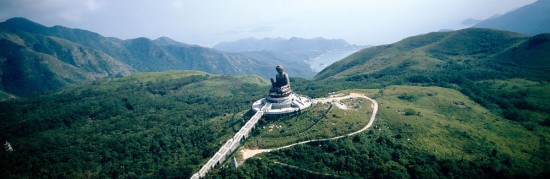 Aerial view of Big Buddha on Lantau Island