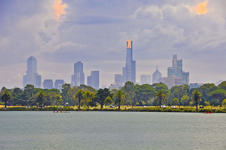 Melbourne City skyline with Eureka Tower in background, Australia