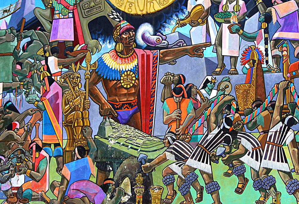 Mural in Cusco of Incan Empire, Peru