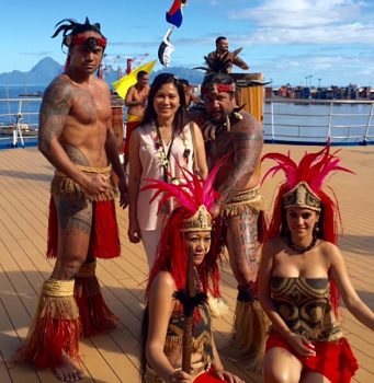 Gemma Adina - Posing with Local Entertainers on the Aranui, Tahiti.